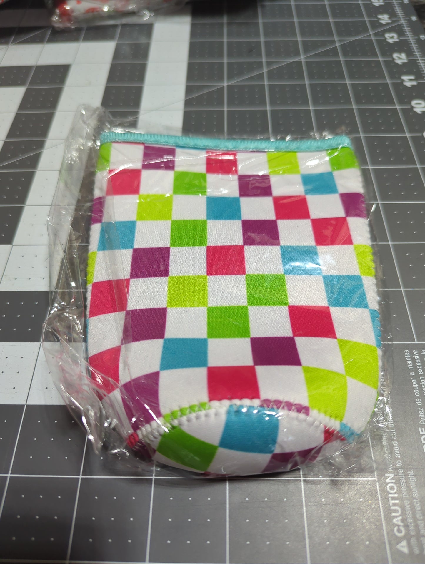 Neon Checkered Iced Coffee Koozie-32 oz